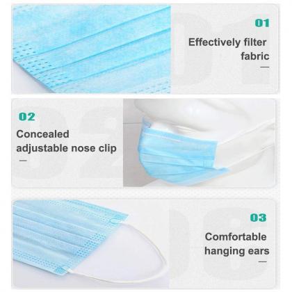 3 Ply Disposable Masks With Elastic Ear Loops -..