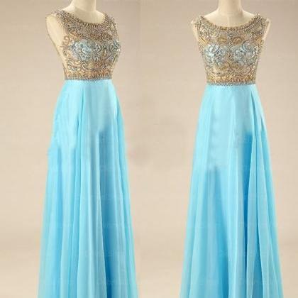 2016 Sexy Long Chiffon Prom Gowns A-line Scoop Cap..
