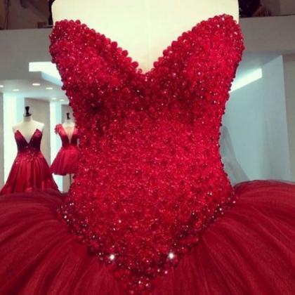 Red Ball Gown Wedding Dresses 2015 Sweetheart..