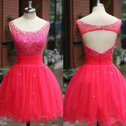 Short Homecoming Dresses Ball Gown Scoop Cap Sleeve Backless Sequined ...
