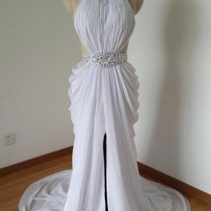 2015 Sexy White Chiffon Beaded Long Prom Dress..