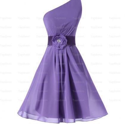 Romantic Purple Simple Short Chiffon Bridesmaid..