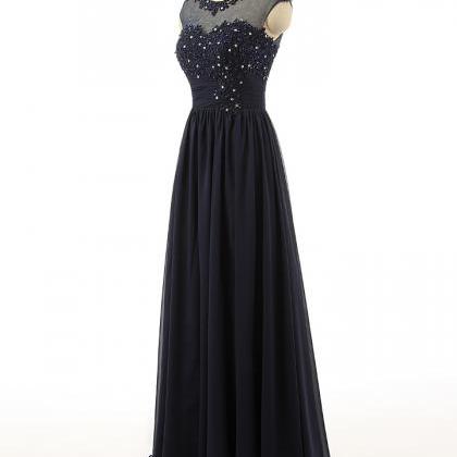 Dark Blue 2015 Evening Dresses A-line Sheer Scoop..