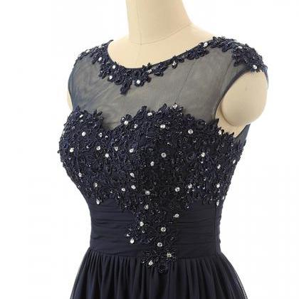 Dark Blue 2015 Evening Dresses A-line Sheer Scoop..