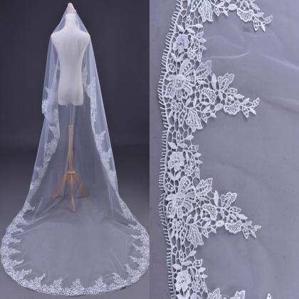 Cathedral 3 Meters White Elegant Lace Edge Long..