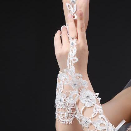 Bridal Gloves Luxury Lace Flower Glove Hollow..