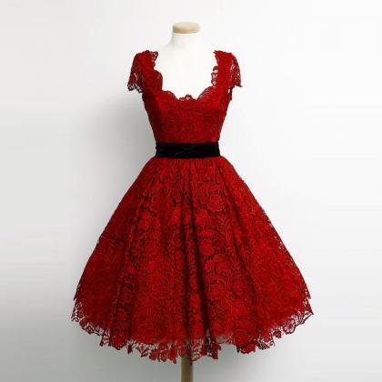 Charming Dark Red Lace Cap Sleeve Prom Party..