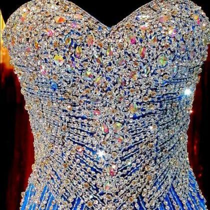 2016 Luxury Blue Mermaid Prom Pageant Dress With..