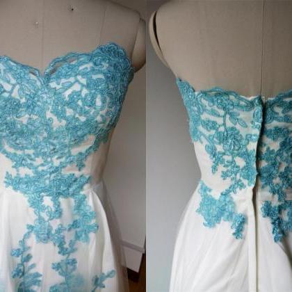 White And Turquoise High Low Beautiful Lace..