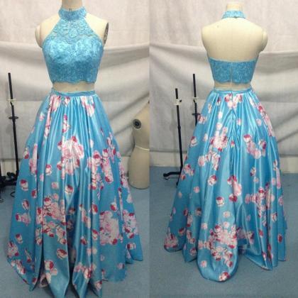 Real Image Two Pieces Long Dresses Light Sky Blue..