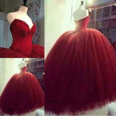 Red Ball Gown Wedding Dresses 2015 Sweetheart Backless Beaded Floor Length Bridal Gowns,luxury Wedding Dress