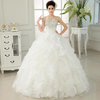Ball Gown Wedding Dresses,Ruffles Bridal Gowns,Long Organza Wedding Dresses with Crystals Ruffles