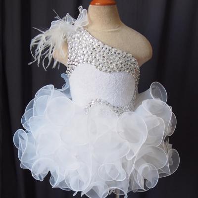 2016 Newest White Little Girls Pageant Dresses Cupcake Princess Dress Custom Made Flower Girls Dresses with Crystals
