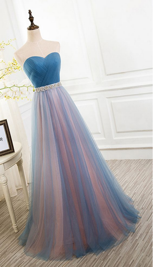 Charming Tulle Long Prom Dress Vintage Party Dresses Sleeveless Evening Dress