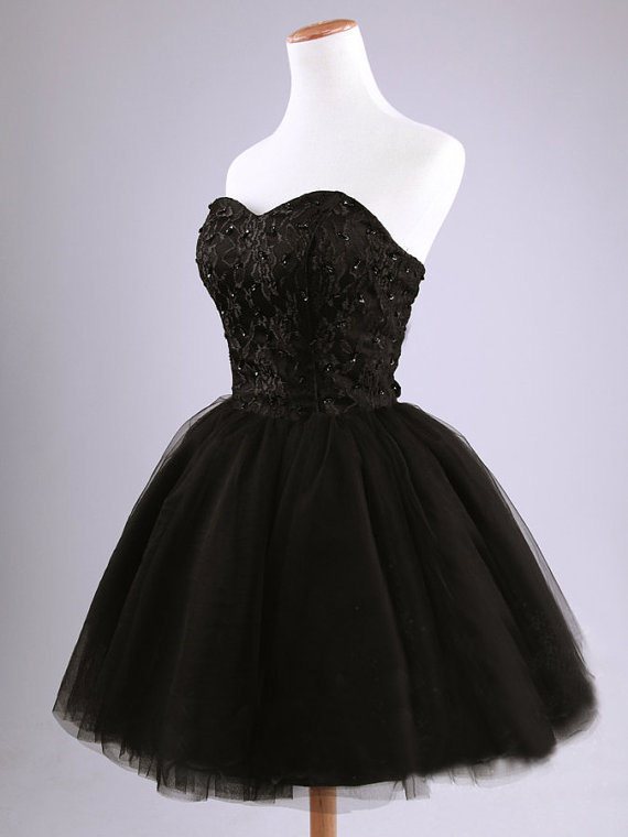 Black Short Cocktail Dresses,ball Gown Sweetheart Backless Party Dress,prom Dresses,lace Tulle Mini Homecoming Dresses
