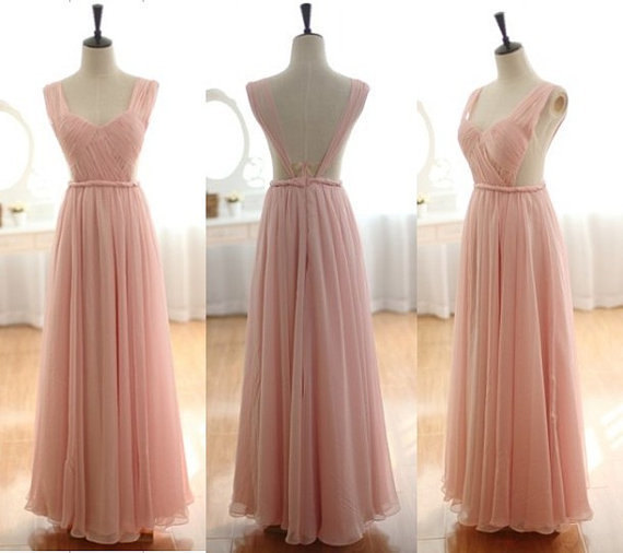 Custom Pink Peach Chiffon Sexy Wedding Party Dress, Bridesmaid Dress
