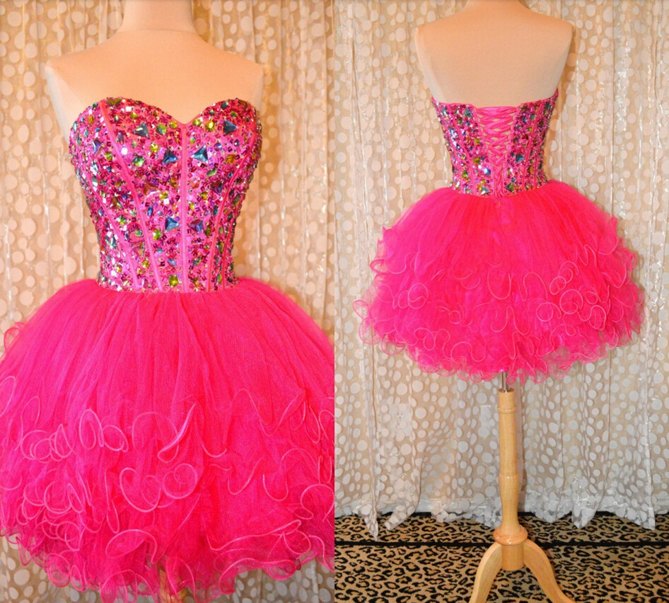 Short Ball Gown Homecoming Dresses,sweetheart Backless Crystals Prom Gowns,lovely Tulle Party Dresses,cocktail Dress
