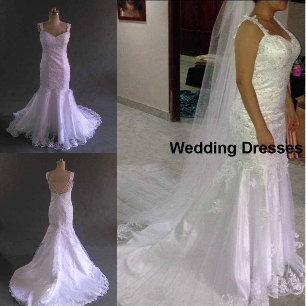 Vestido De Noiva Mermaid Sexy Backless Sweetheart Sleeveless Beading Appliques White/ivory Lace Vintage Wedding Dresses 2015
