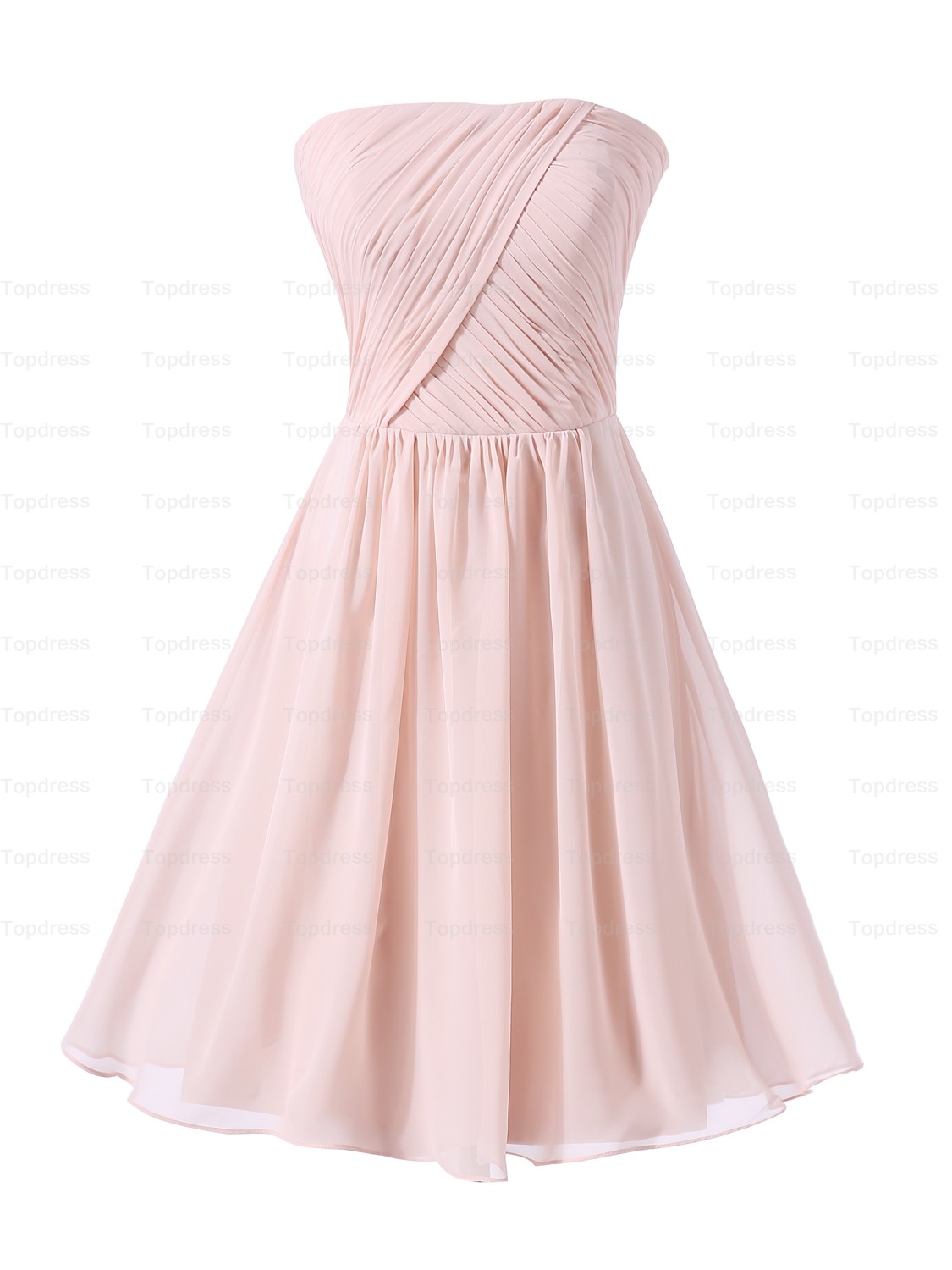 Simple Skin Pink Short Chiffon Bridesmaid Dresses,strapless Prom ...