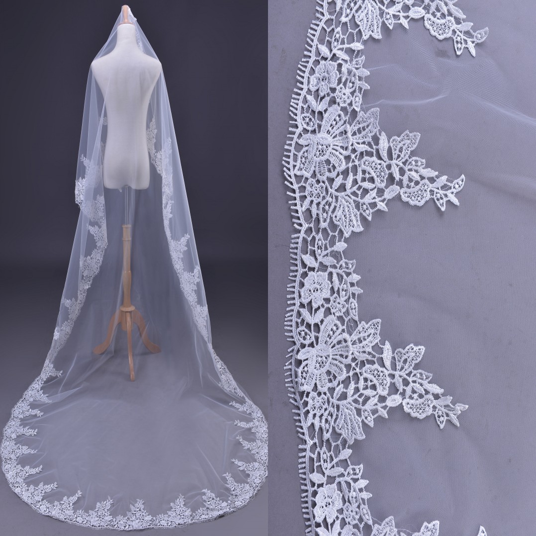 Cathedral 3 Meters White Elegant Lace Edge Long Wedding Veil Bridal Accessory Veils Bridal Veils