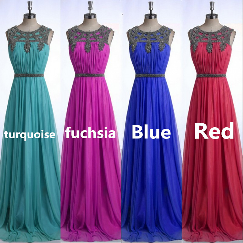 Long Party Dress Elegant Prom Dresses 2015 Blue Beaded Prom Dress Chiffon Evening Dresses Formal Gowns