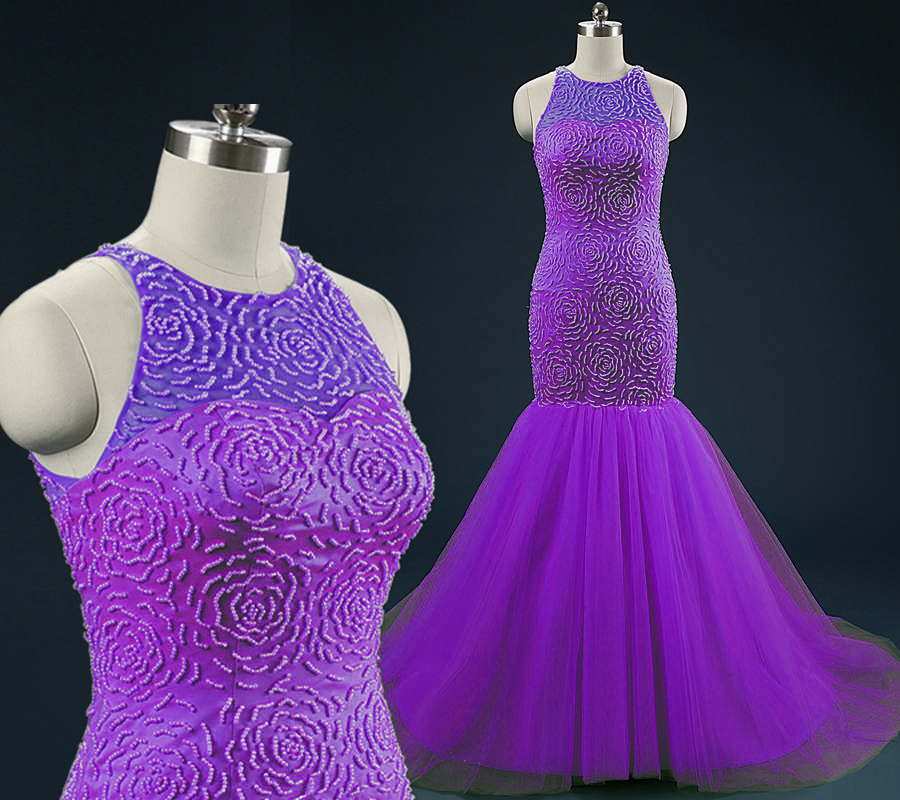 Vestido De Festa 2015 Real Pictures Purple Elegant Mermaid Prom Dresses Jewel Keyhole Evening Party Dresses With Beaded