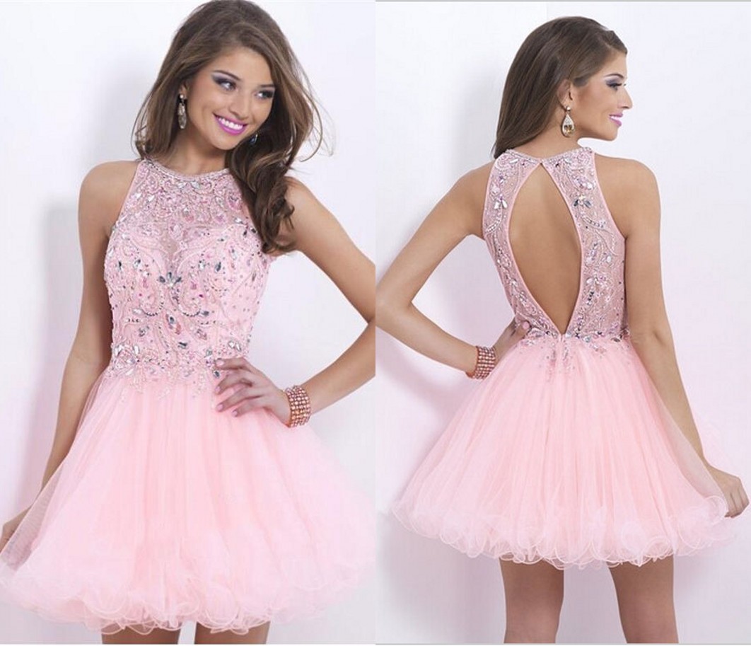 Light Pink Homecoming Dresses Halter Vestido De Festa Curto Short Cute ...