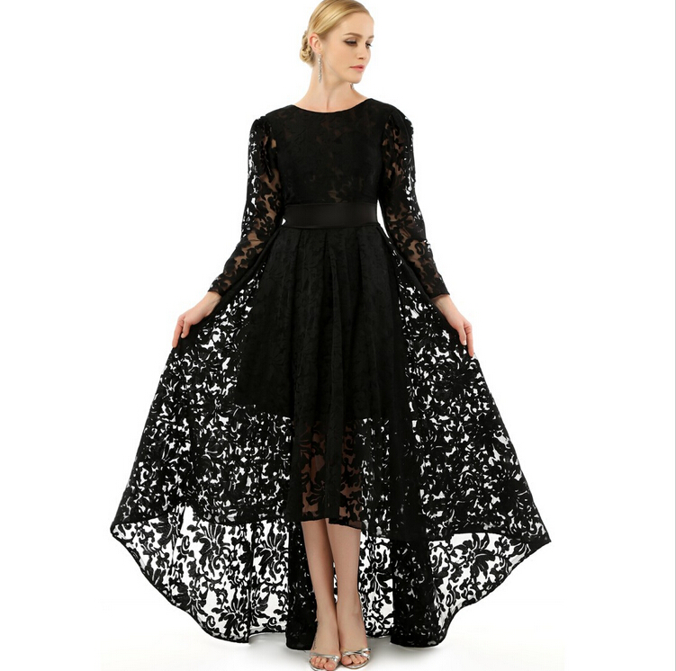 black long sleeve high low dress