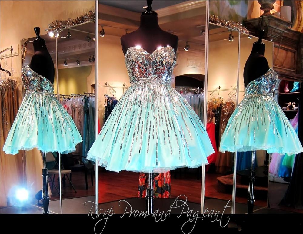 2016 Light Sky Blue Sweetheart Princess Homecoming Dress Tulle Sequins Beaded Mini Short Prom Dress