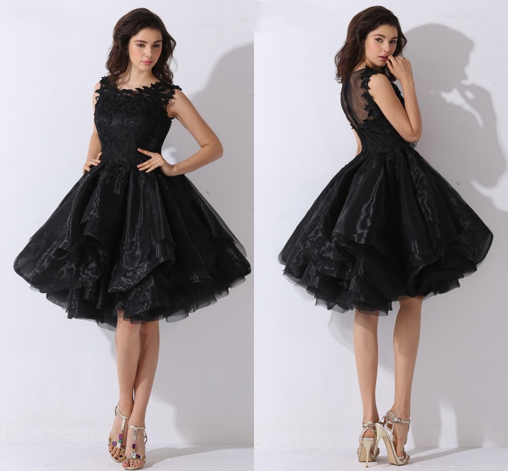 Elegant Black  Lace Puffy Organza Wedding  Dresses  Open Back 