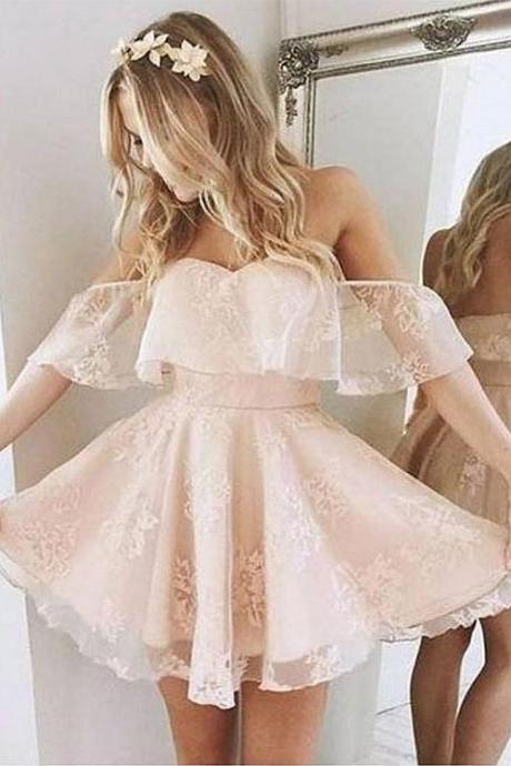 Cute Off The Shoulder Ruffle Short Homecoming Dress A-line Party Dress