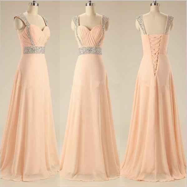 Lace-up Beaded Sweetheart Neck A-line Dress Peach main image 1