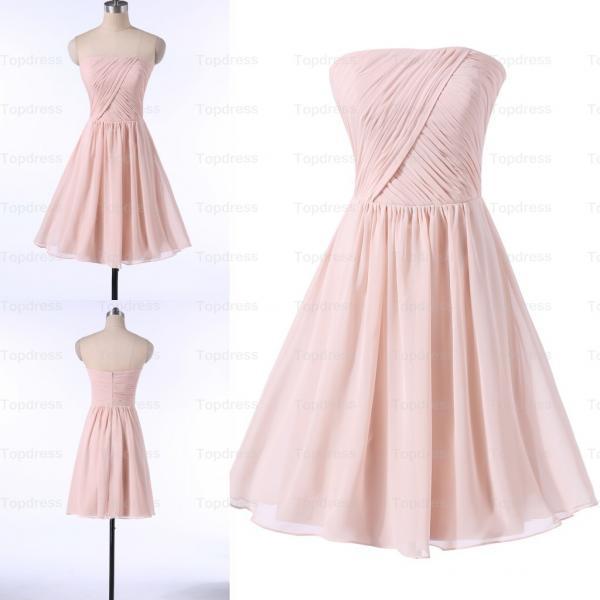 Simple Skin Pink Short Chiffon Bridesmaid Dresses,strapless Prom ...