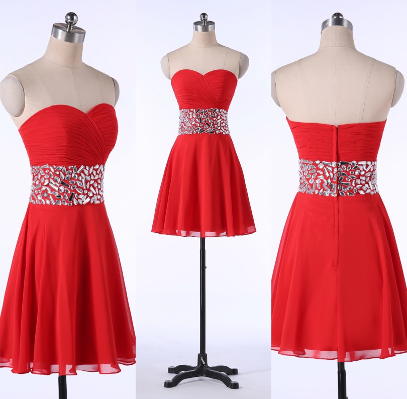 Fashion Red Prom Dresses,Sweetheart Dresses,Knee Length